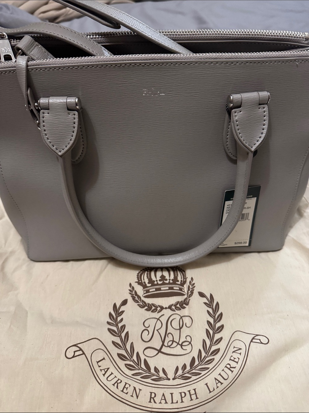 Lauren Ralph Lauren Gray Saffiano Satchel